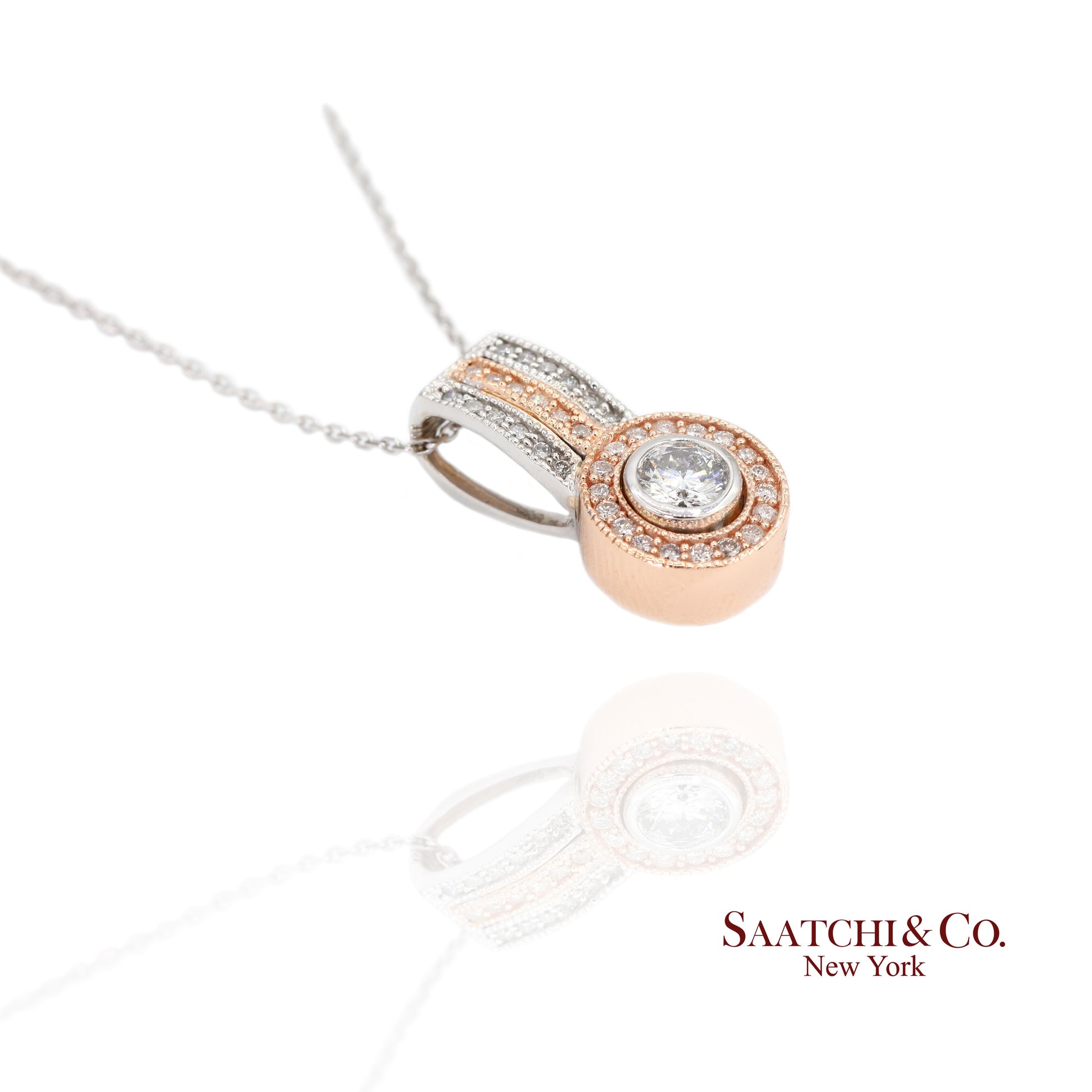 14K (585) White and Rose Gold Natural White Diamond Pendant