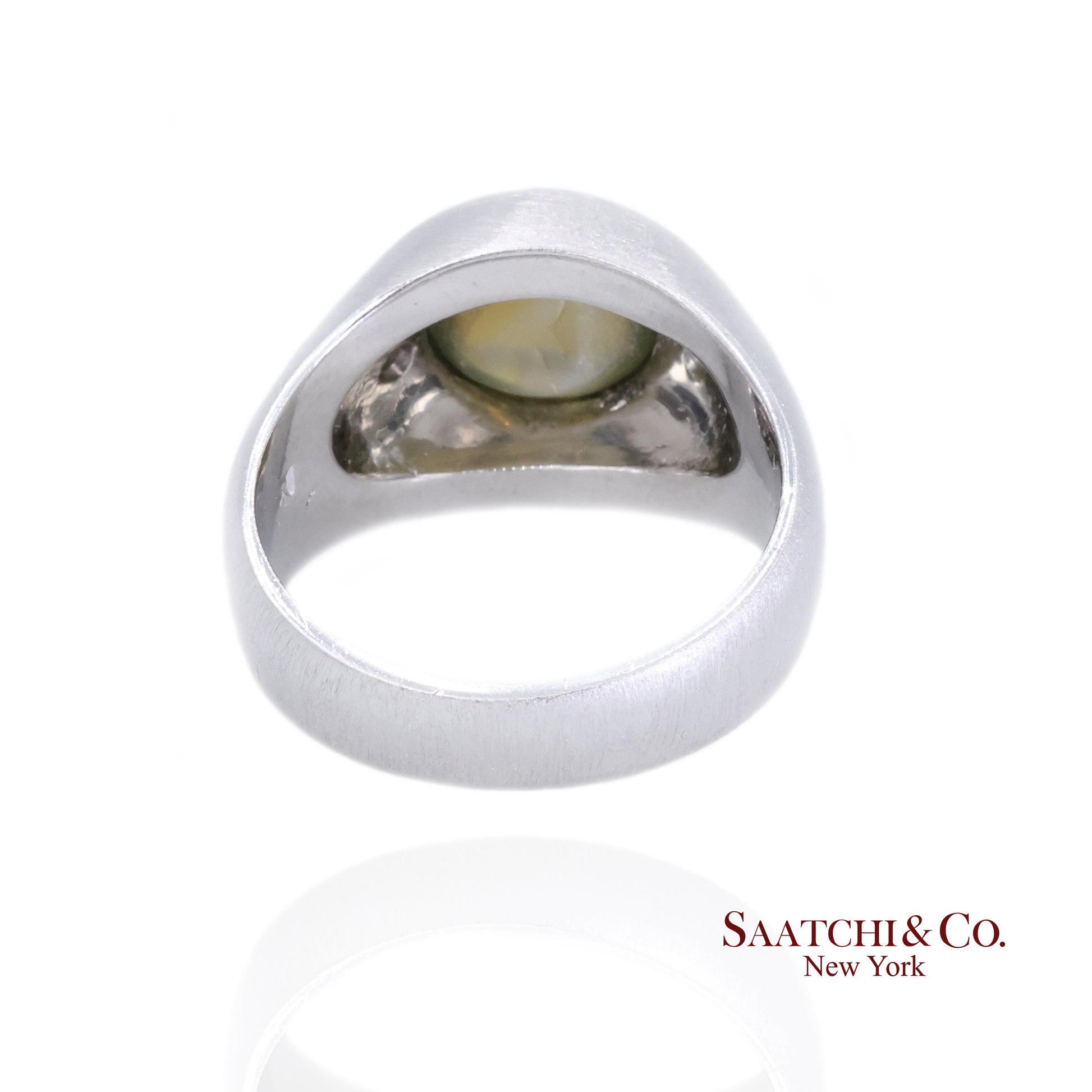 Platinum 950 Natural Chrysoberyl Cat's Eye and Natural Diamond Ring