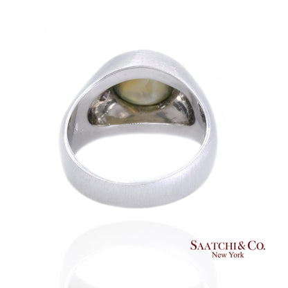 Platinum 950 Natural Chrysoberyl Cat's Eye and Natural Diamond Ring