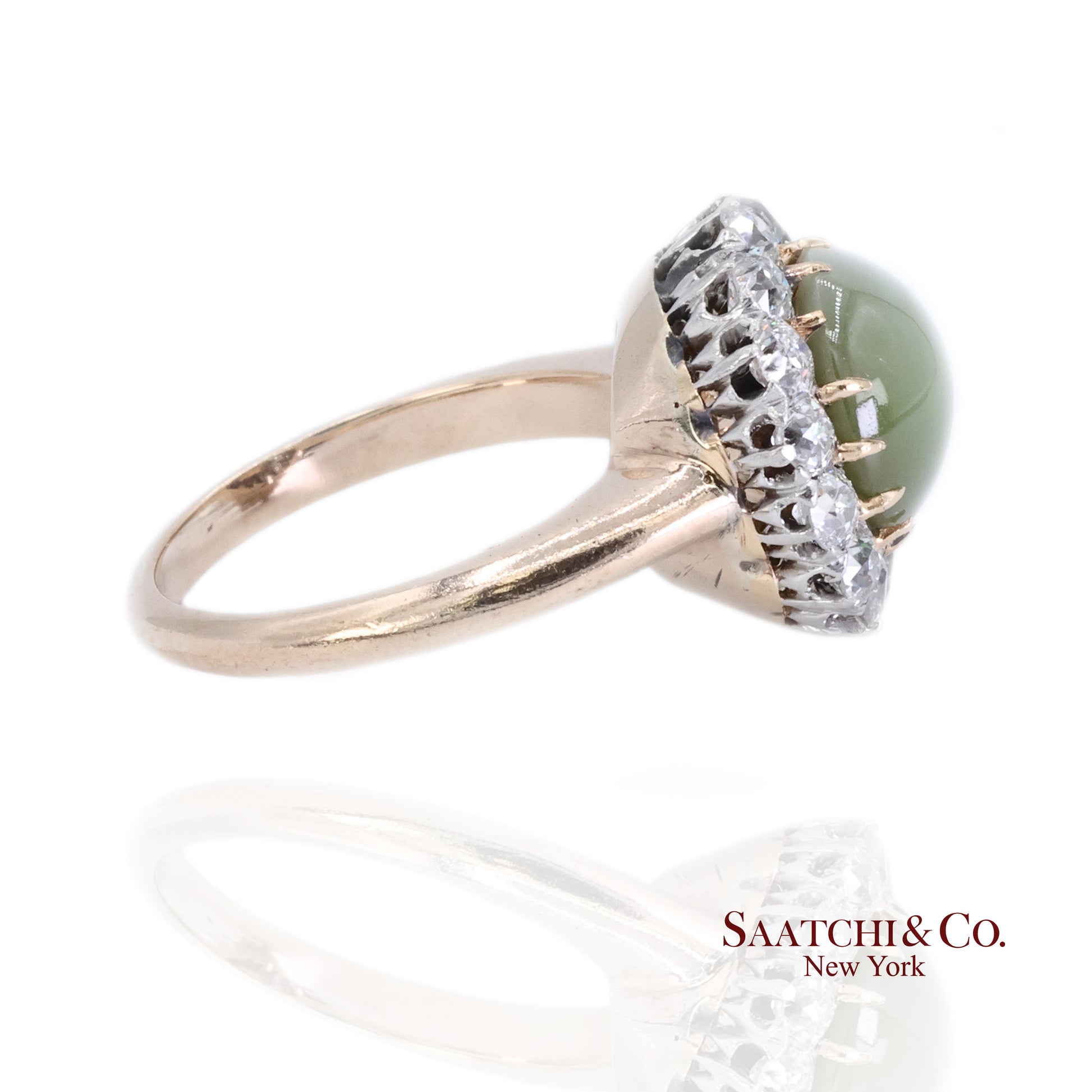 14K Cat Eye Diamond Ring Womens Vintage Halo Elegant Old Money Minimalist