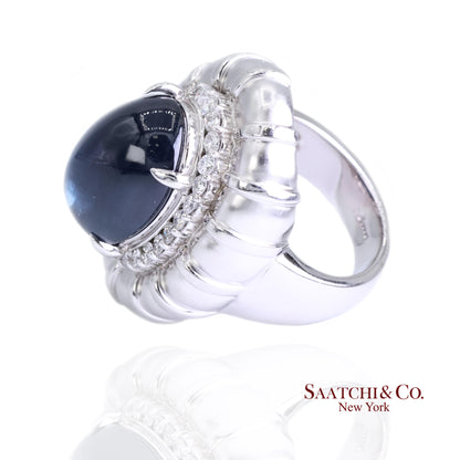 Platinum Blue Sapphire Natural Diamond Ring Women's Size 6 Cocktail Glam