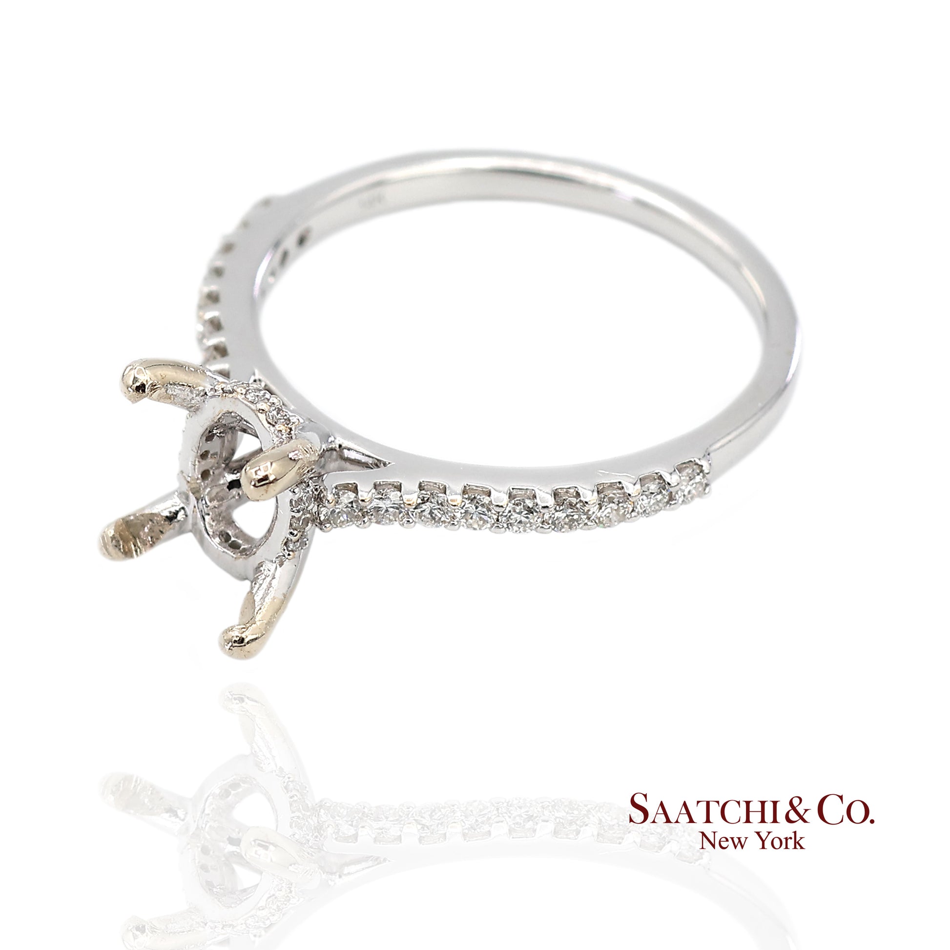 14K (585) White Gold Natural Brilliant Diamond Semi Mount Ring Size 7