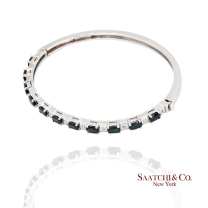 14k white gold Natural sapphire Natural Diamond Bracelet Bangle