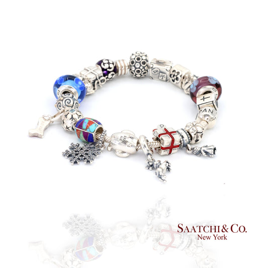 Pandora Charm Bracelet 925 Sterling Silver Womens 8in Vintage Authentic Lot
