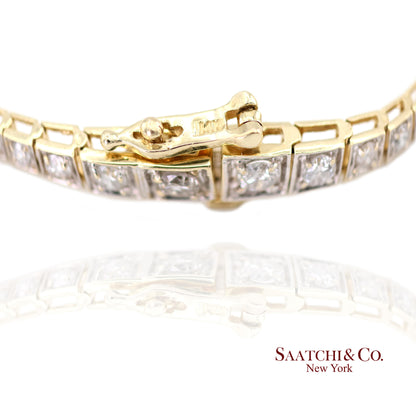 14k (585) Two Tone Yellow White Gold And Natural Diamond Tennis Bracelet 7 inch