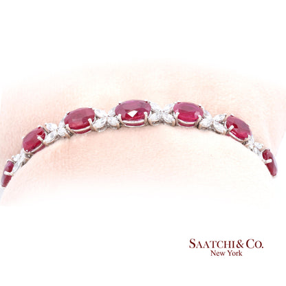 18K (750) White Gold Natural Burmese Ruby and Diamond Bracelet