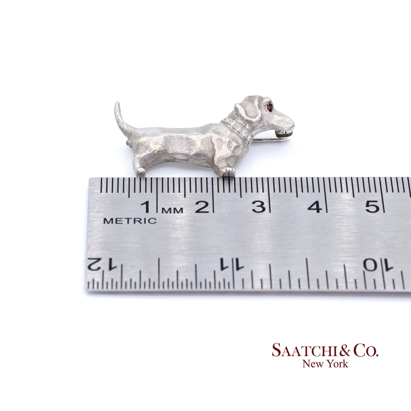 14k (585) White Gold Dachshund dog Brooch / Pin