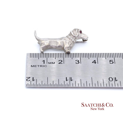 14k (585) White Gold Dachshund dog Brooch / Pin