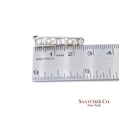 Platinum 950 Natural Round Pearl and Natural Diamond Brooch / Pin