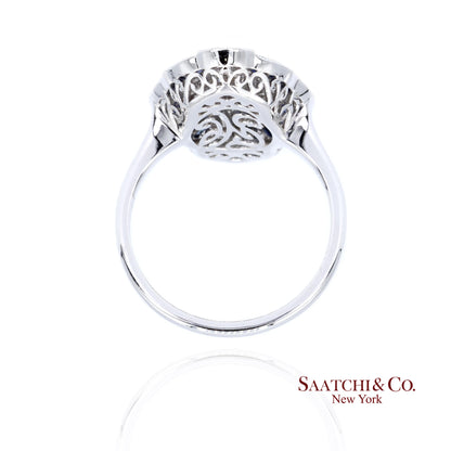 Elegant 18K White Gold Natural Diamond and Blue Sapphire Ring