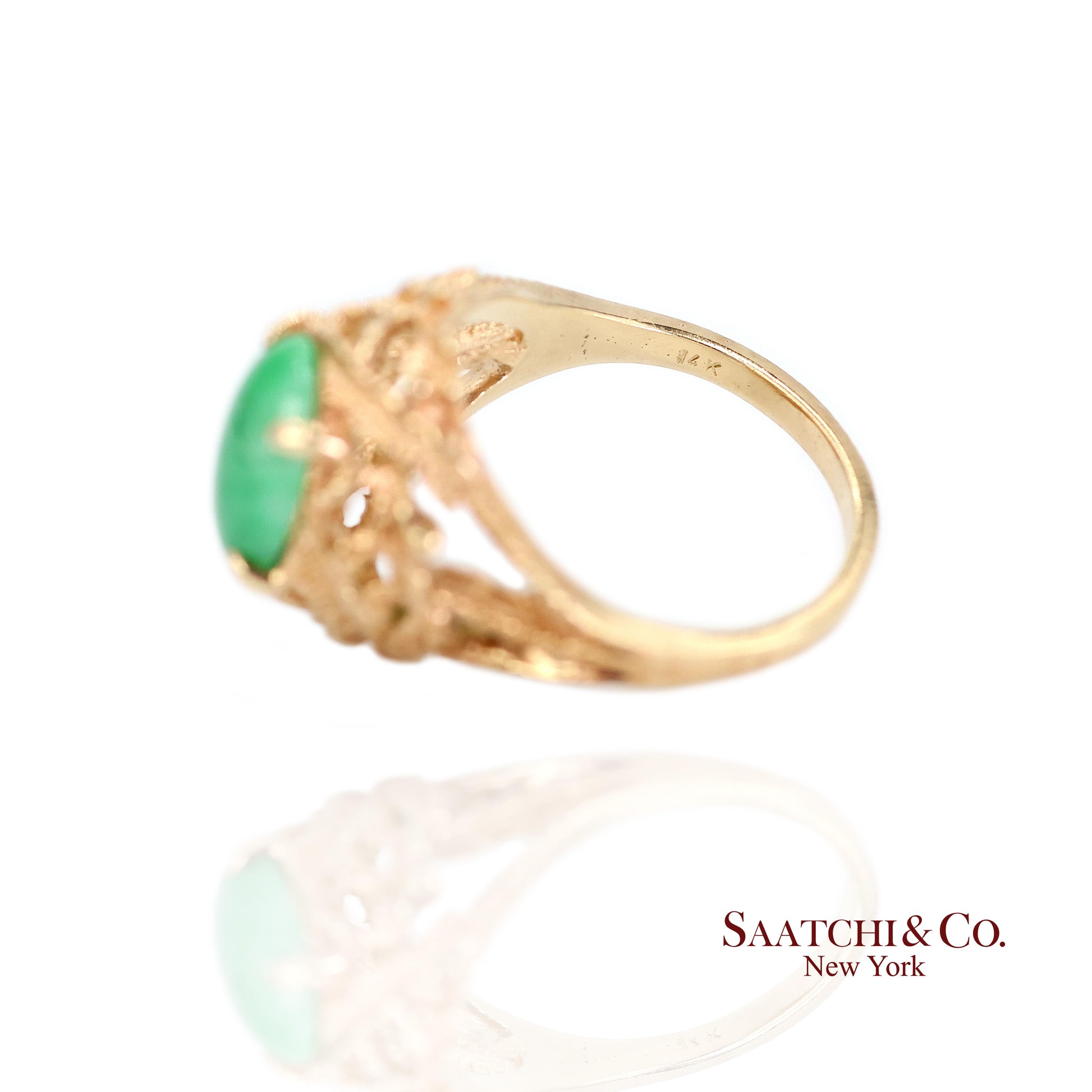 14k Jade Ring Womens Size 6.25 Vintage Yellow Gold Cabochon Style
