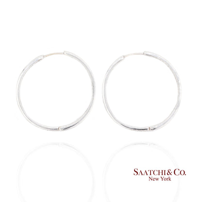 18K White Gold Natural Diamond Hoop Earrings In and Out Diamond