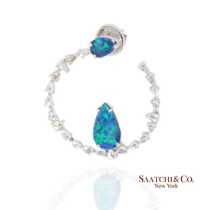 18K (750) White Gold Natural Diamond and Natural Opal Earring