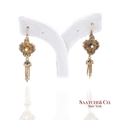 14K Yellow Gold Pearl Enamel Dangling Earring