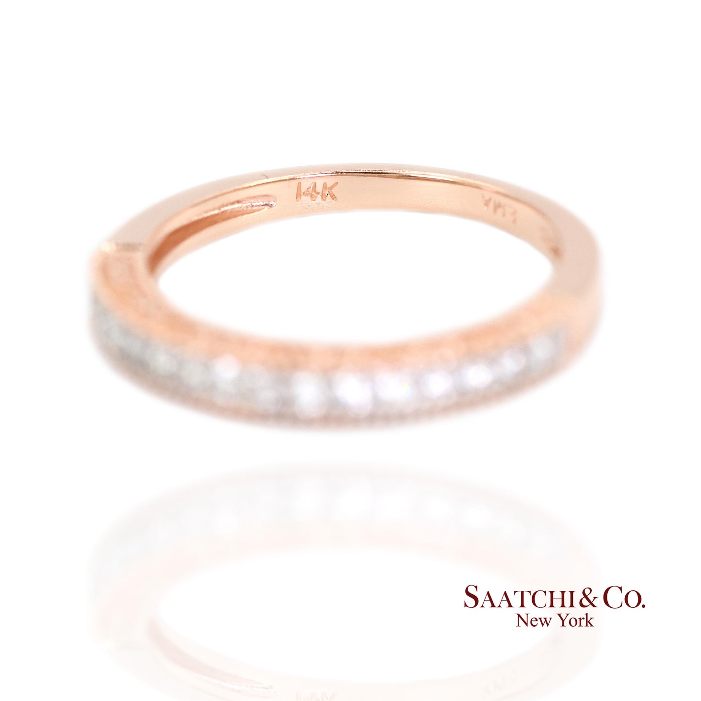 14K (585) Rose Gold Natural Diamond Engraved Band Ring