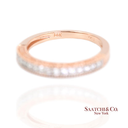 14K (585) Rose Gold Natural Diamond Engraved Band Ring