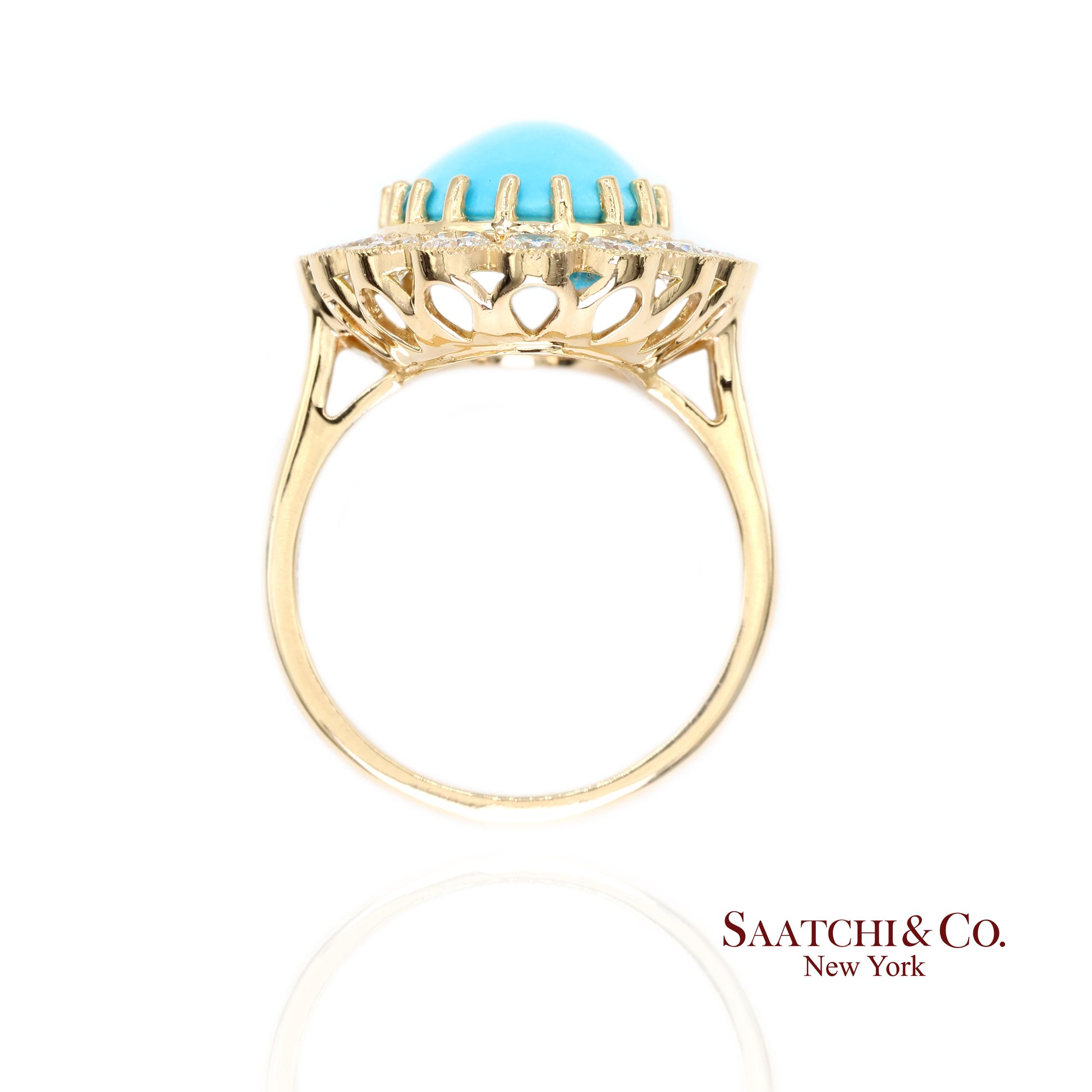Persian Turquoise Diamond Ring Women Size 7 18K Yellow Gold Glam Luxe