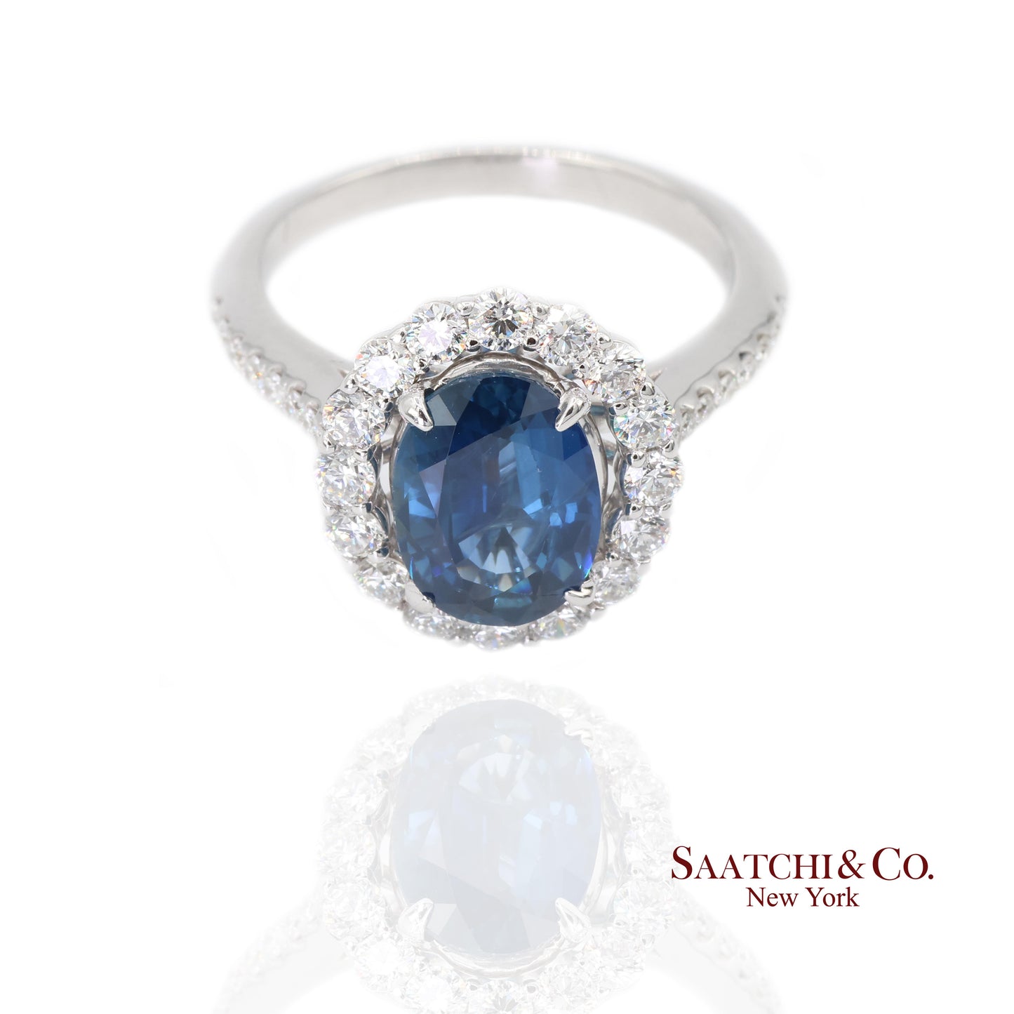 18K White Gold Natural Sapphire and Diamond Ring