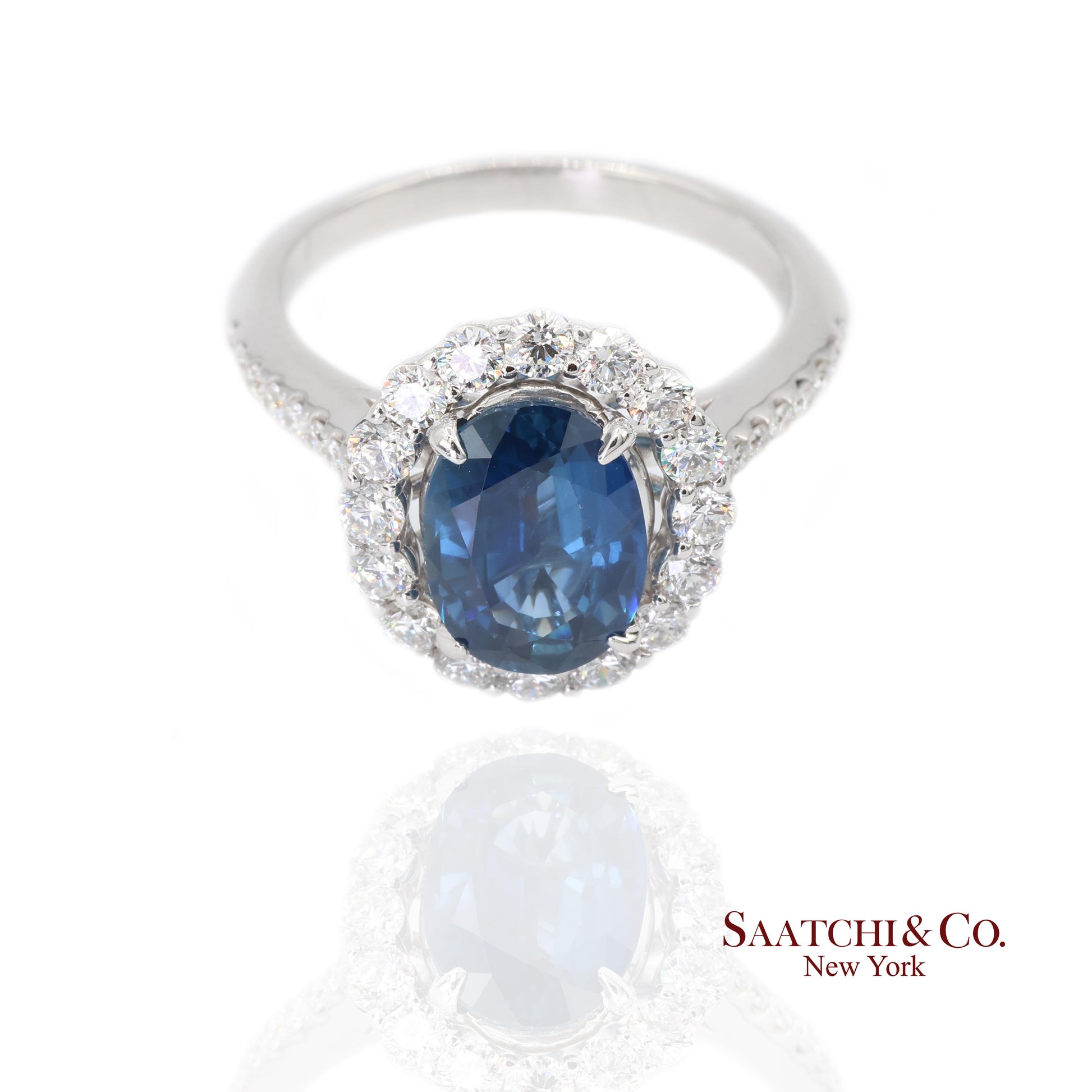 18K White Gold Natural Sapphire and Diamond Ring