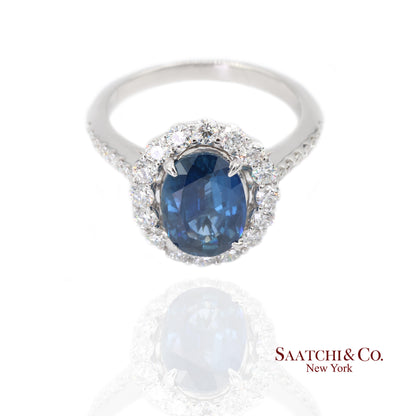 18K White Gold Natural Sapphire and Diamond Ring