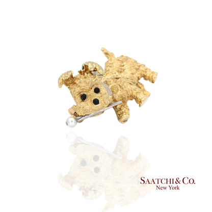 18K (750) Yellow Gold Vintage Golden Dog Brooch / Pin