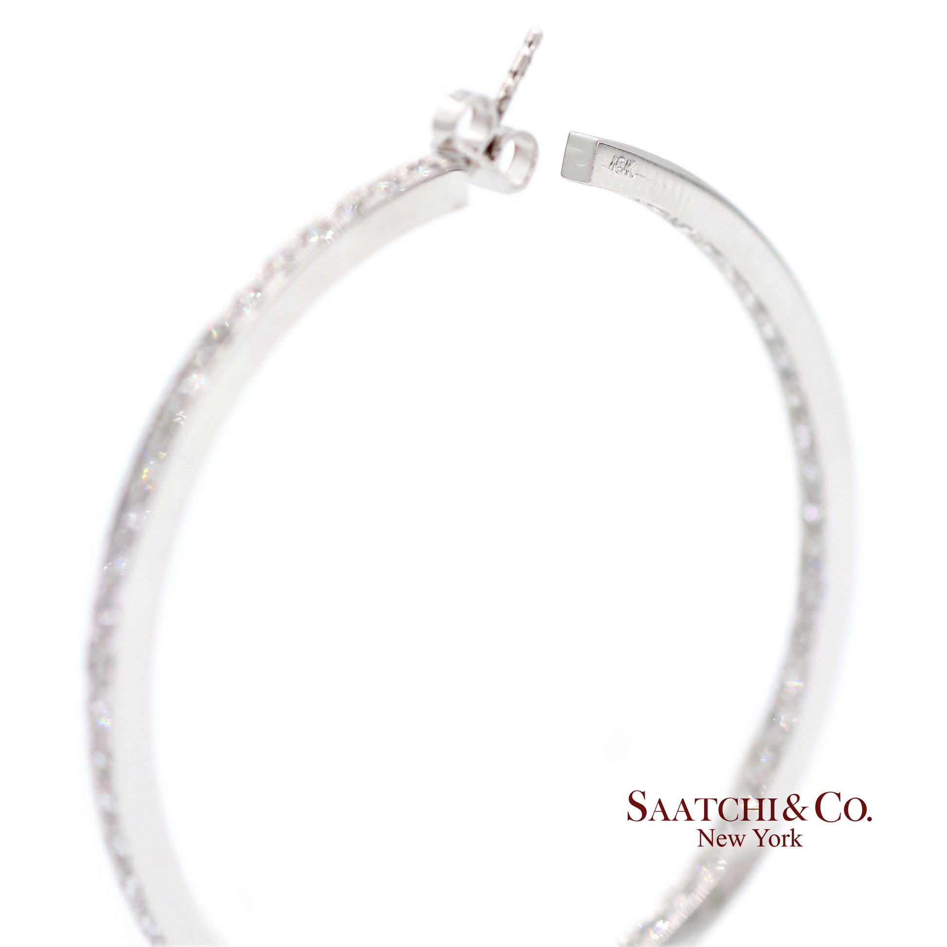 18K(750) Solid White Gold Natural Diamond Hoop Earrings In and Out Diamond