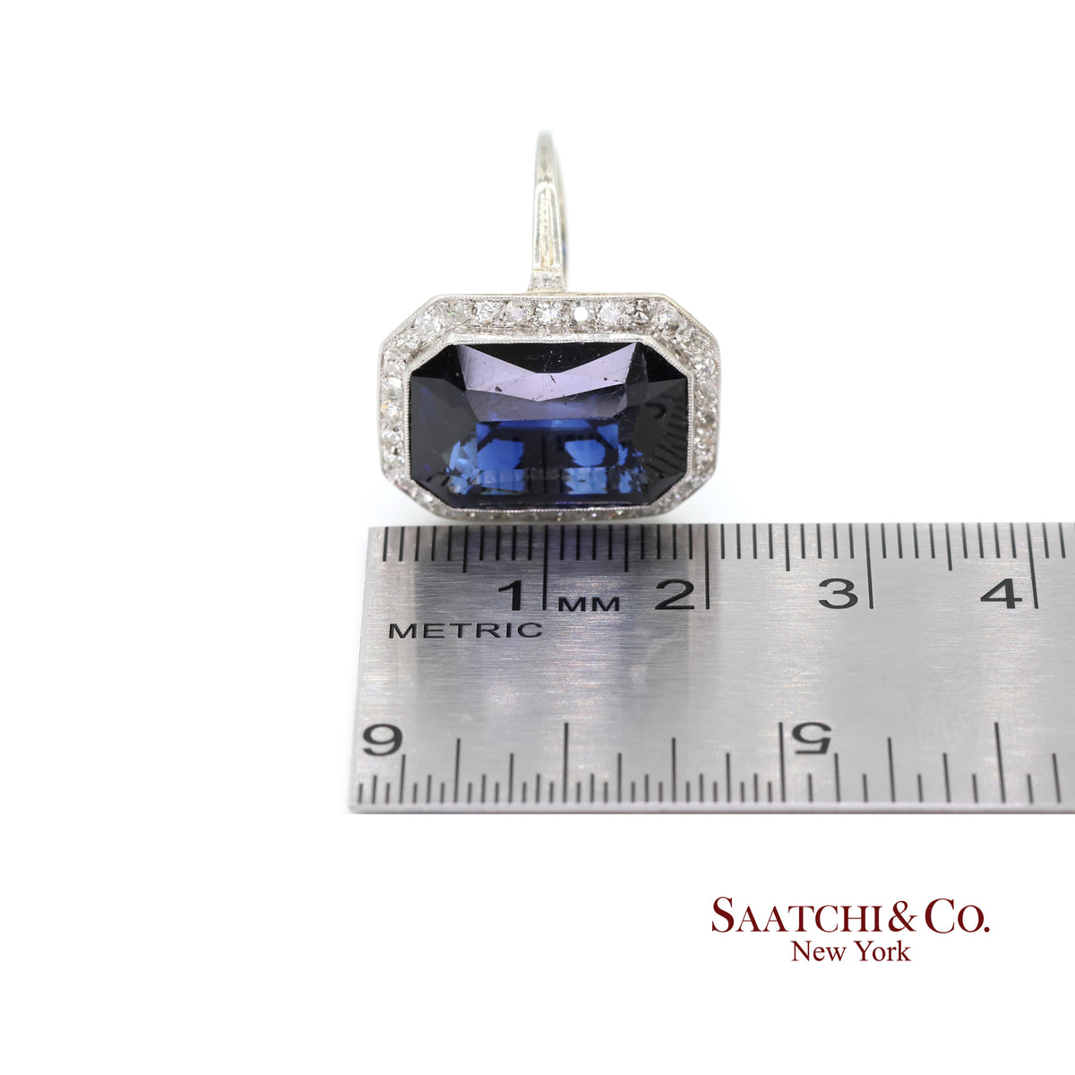 Vintage 18k White Gold Synthetic Sapphire and Natural Diamond Milgrain Ring