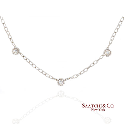 14k Diamond Station Necklace Womens 18in White Gold Minimalist Dainty Chic