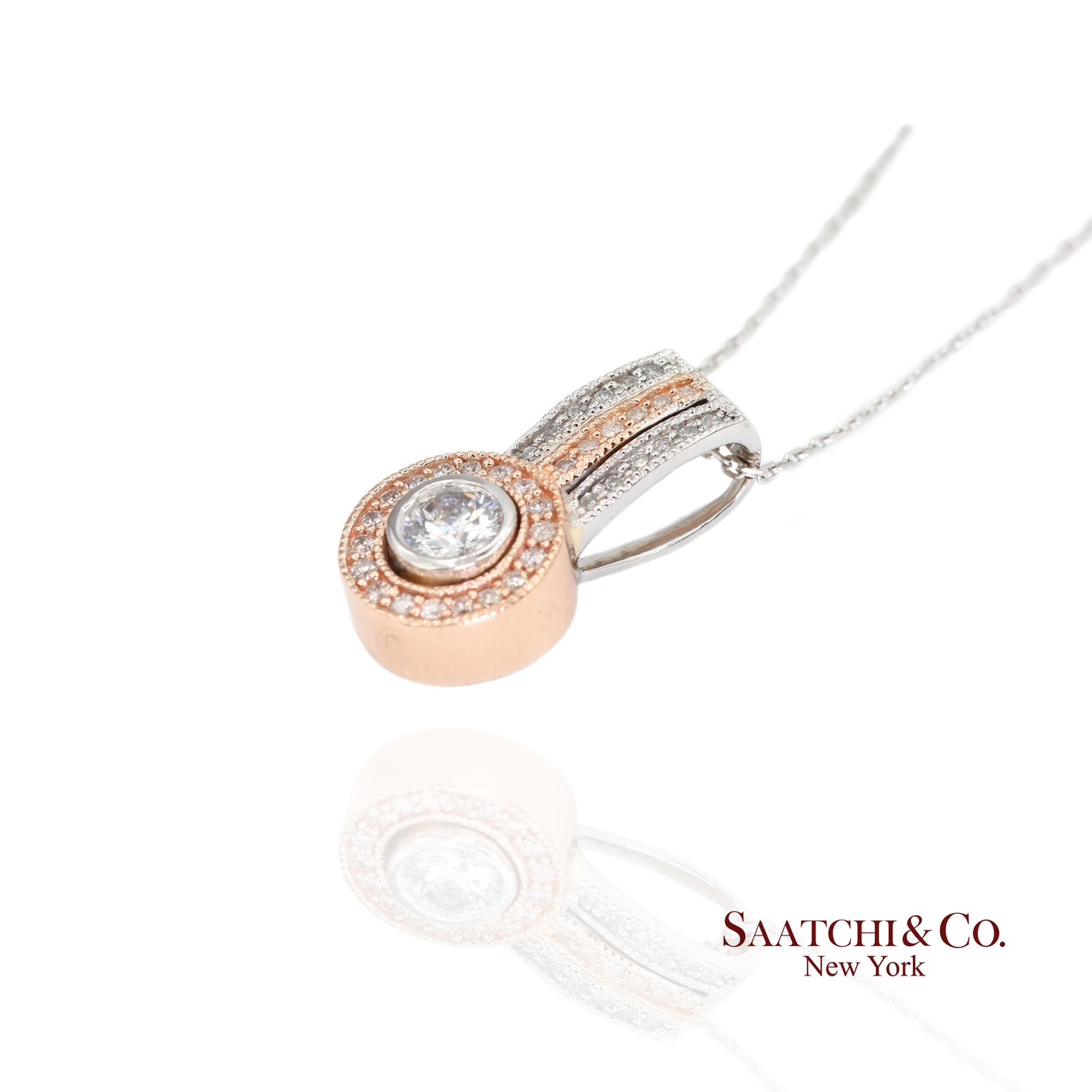 14K (585) White and Rose Gold Natural White Diamond Pendant