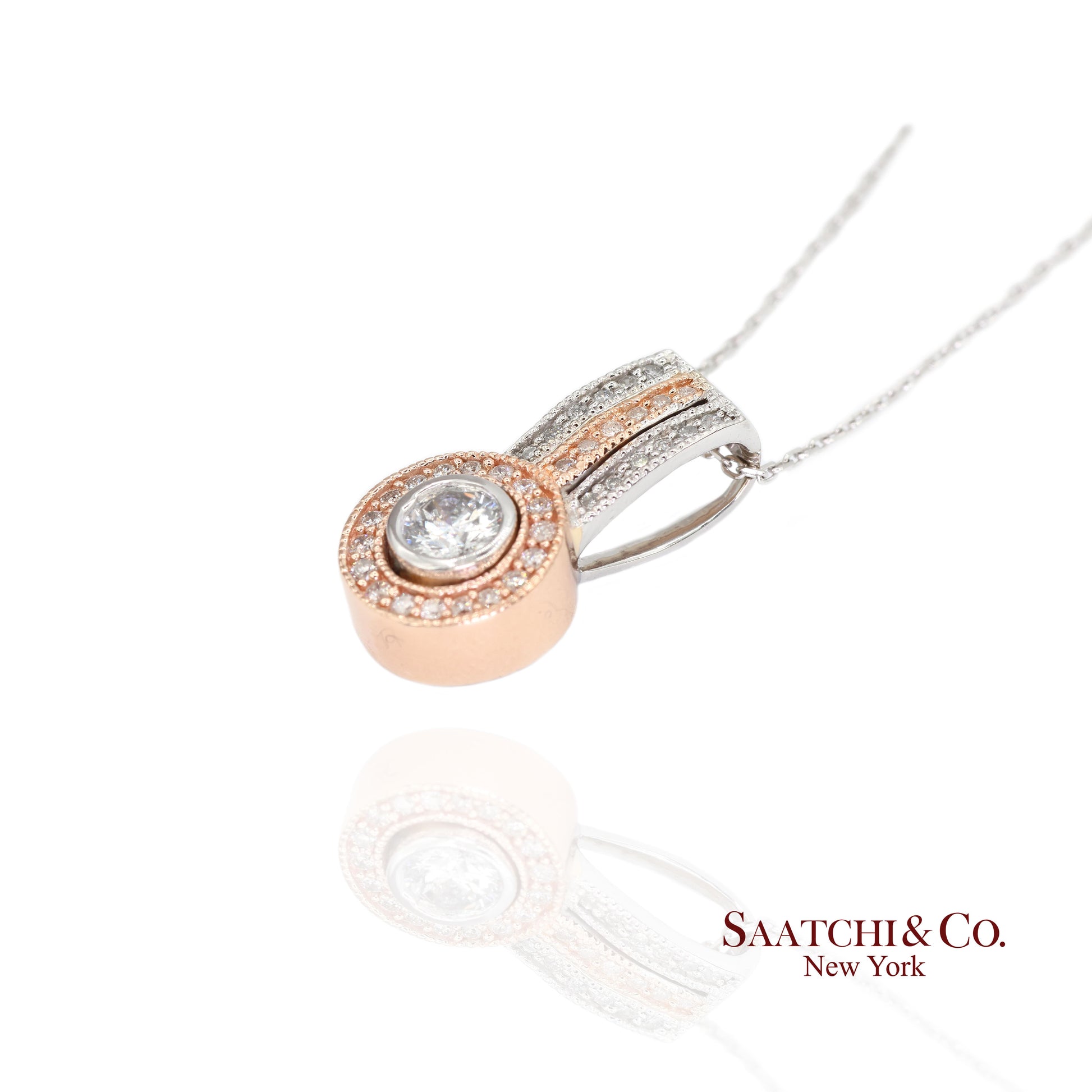 14K (585) White and Rose Gold Natural White Diamond Pendant