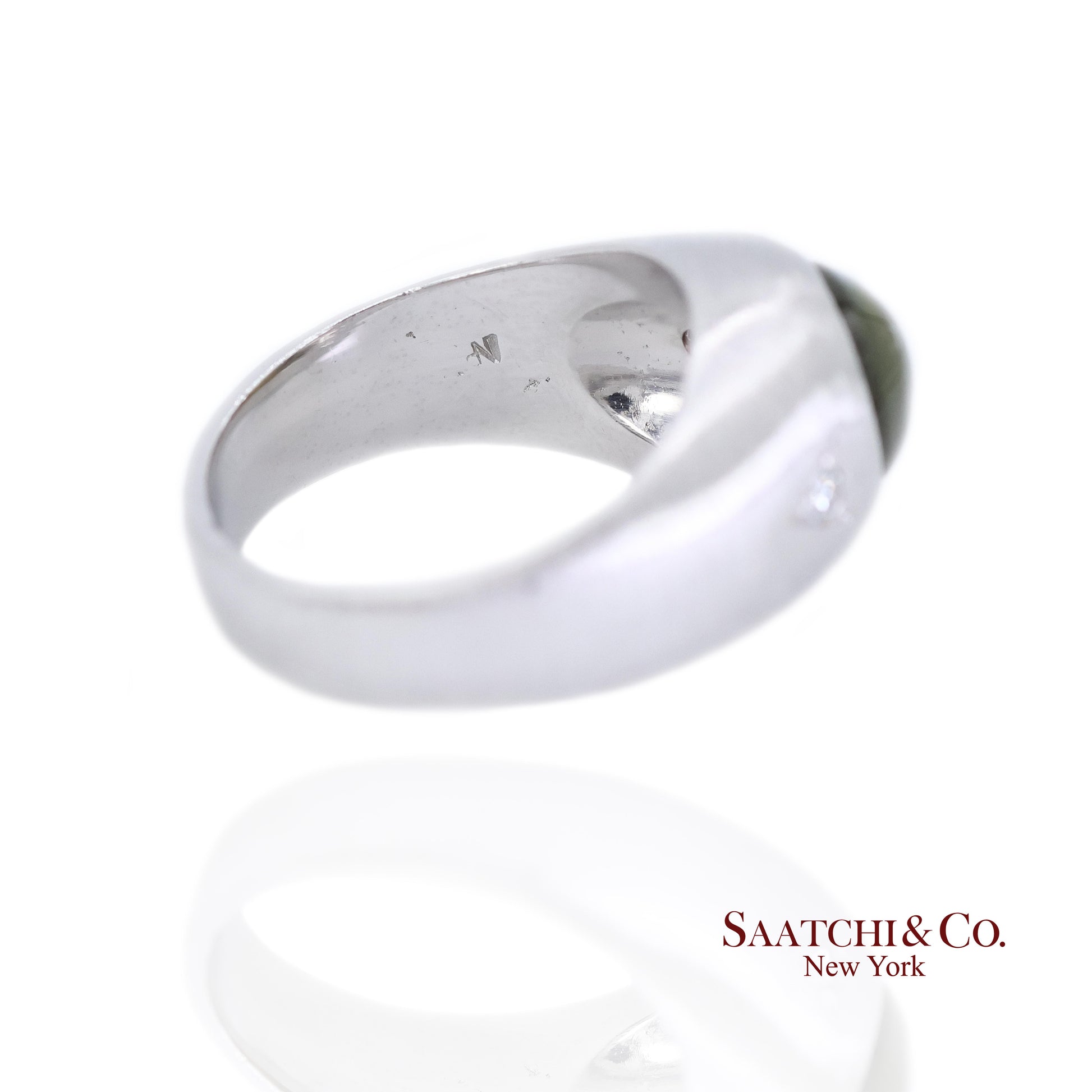 Platinum 950 Natural Chrysoberyl Cat's Eye and Natural Diamond Ring