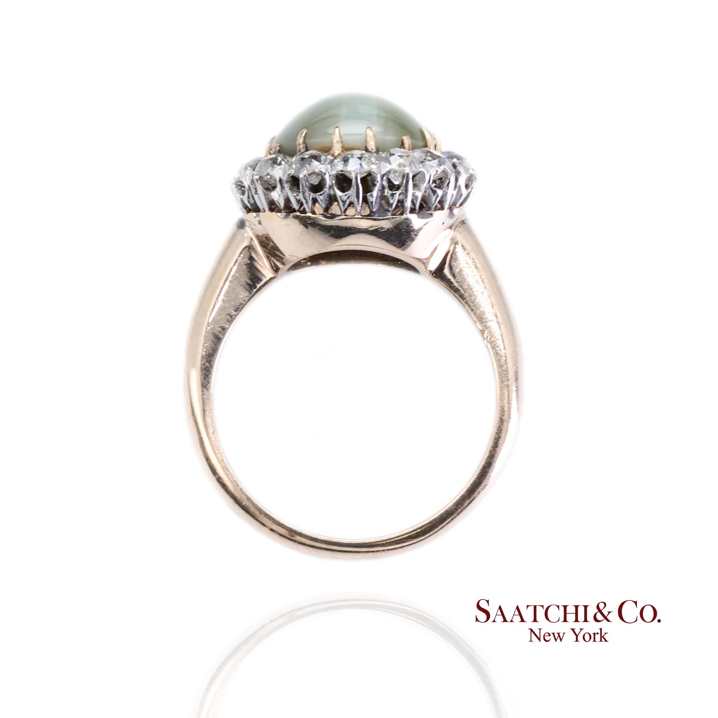 14K Cat Eye Diamond Ring Womens Vintage Halo Elegant Old Money Minimalist