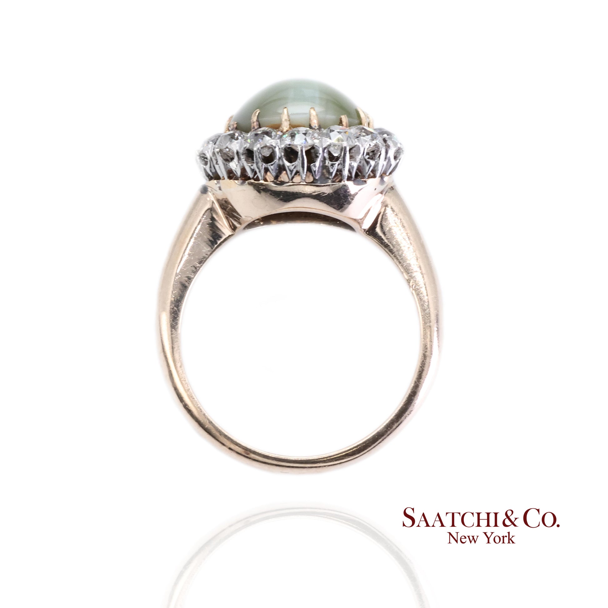 14K Cat Eye Diamond Ring Womens Vintage Halo Elegant Old Money Minimalist