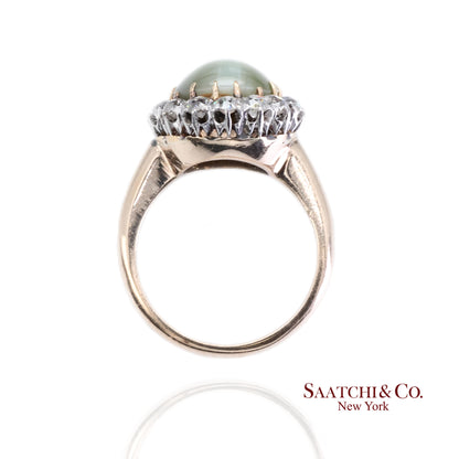14K Cat Eye Diamond Ring Womens Vintage Halo Elegant Old Money Minimalist