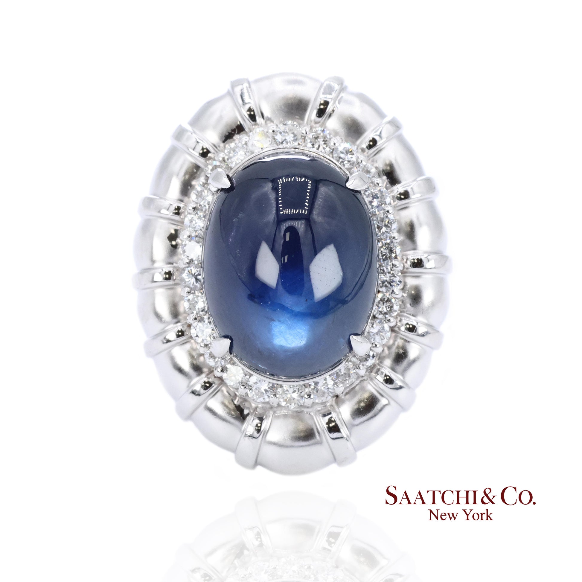 Platinum Blue Sapphire Natural Diamond Ring Women's Size 6 Cocktail Glam