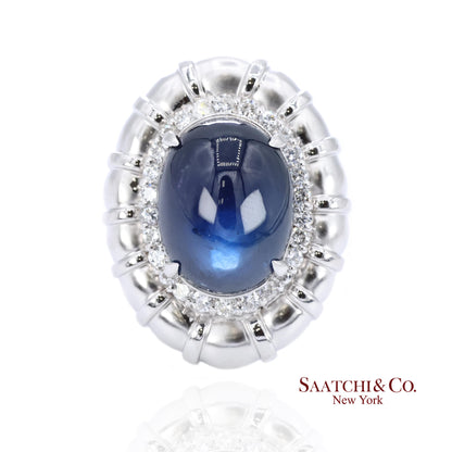 Platinum Blue Sapphire Natural Diamond Ring Women's Size 6 Cocktail Glam