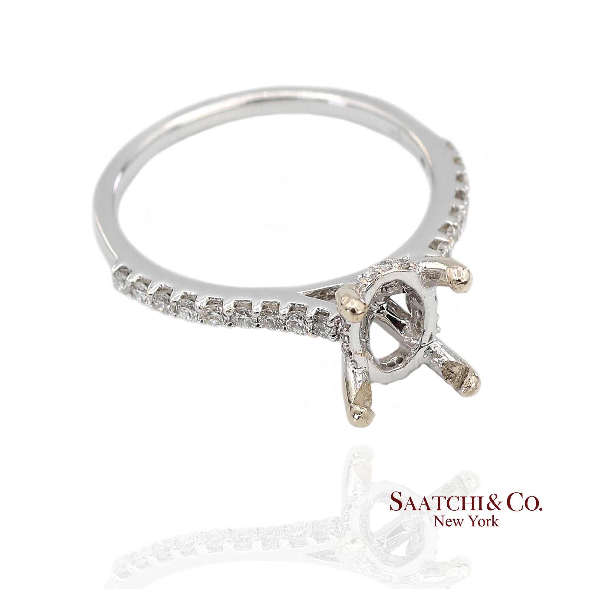 14K (585) White Gold Natural Brilliant Diamond Semi Mount Ring Size 7