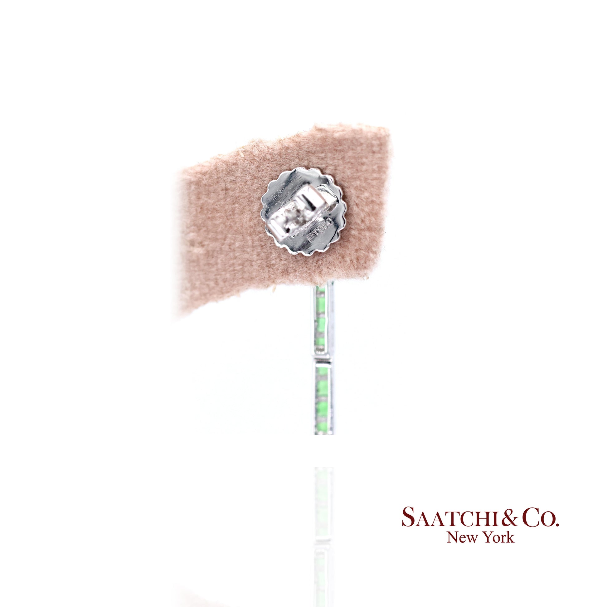 Platinum 950 Dangling Natural Ruby Emerald and Diamond Earring