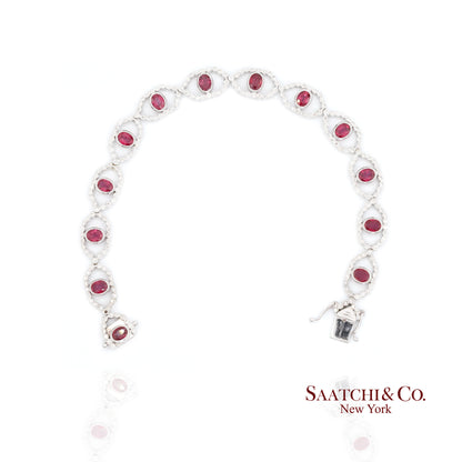 18k (750) White Gold Natural Ruby and Diamond Milgrain Bracelet