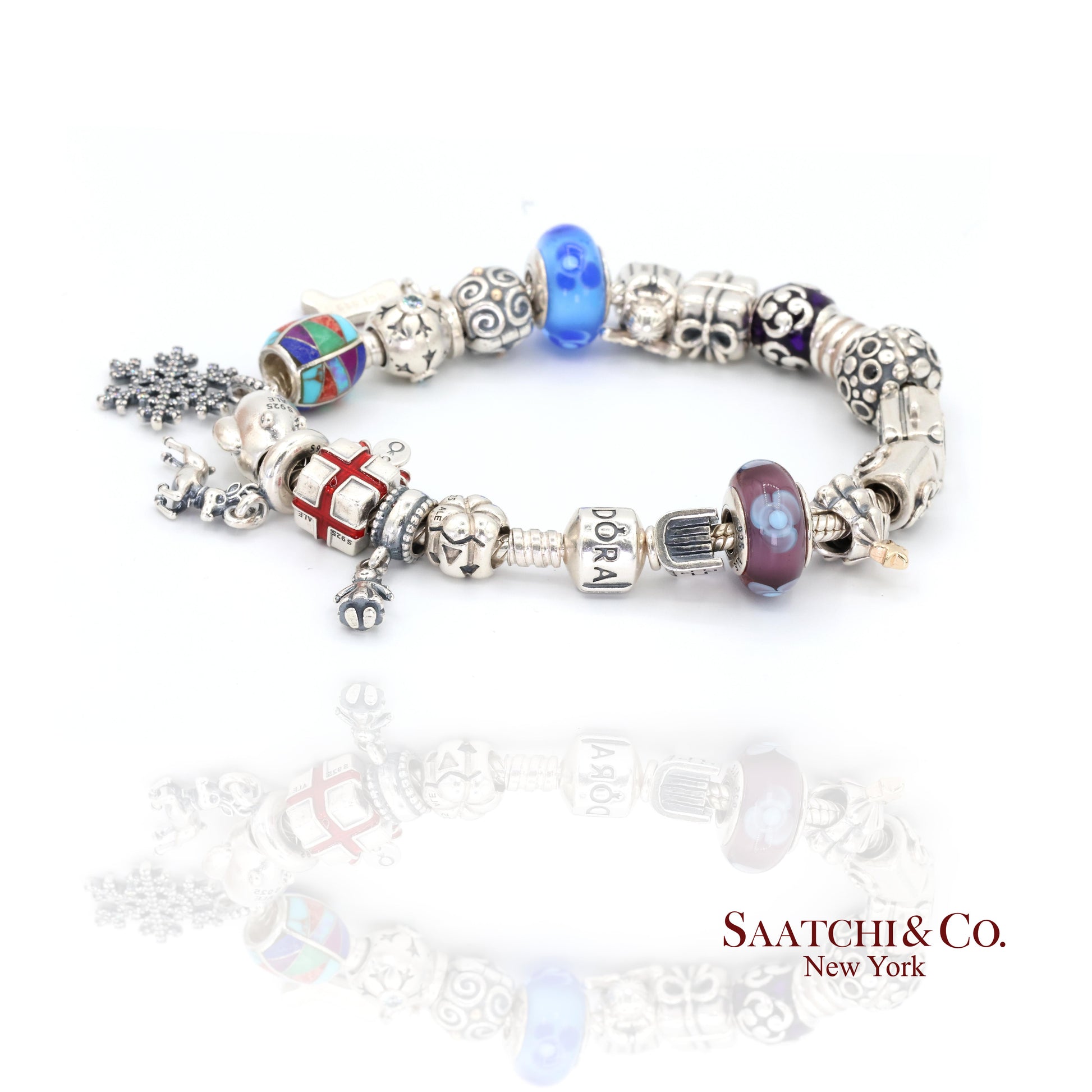 Pandora Charm Bracelet 925 Sterling Silver Womens 8in Vintage Authentic Lot