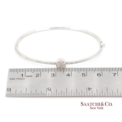 18k Diamond Bangle Bracelet Womens White Gold VS Pave Modern Fine Jewelry