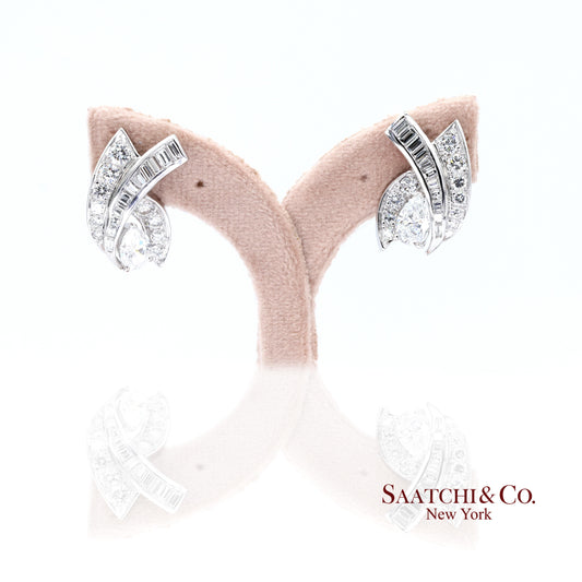 Platinum 950 Natural White Diamond Fancy Luxe Earring