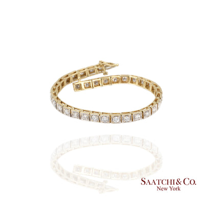 14k (585) Two Tone Yellow White Gold And Natural Diamond Tennis Bracelet 7 inch