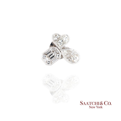 18K white gold Pie cut Pear and Emerald shape natural diamond Earring