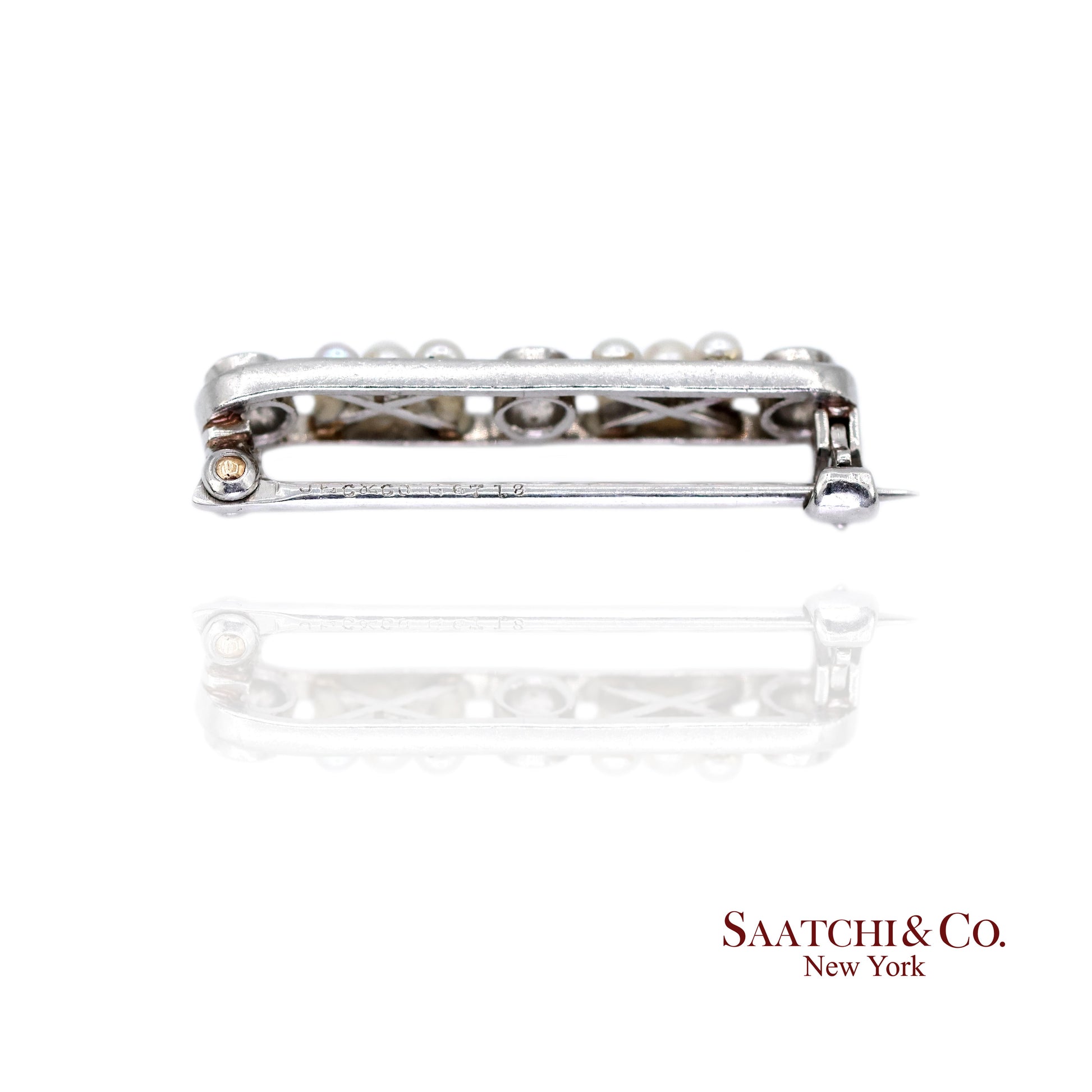Platinum 950 Natural Round Pearl and Natural Diamond Brooch / Pin