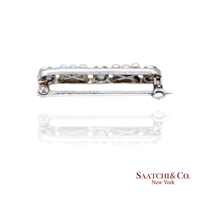 Platinum 950 Natural Round Pearl and Natural Diamond Brooch / Pin