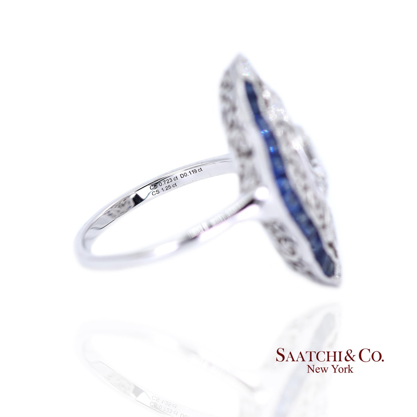 Elegant 18K White Gold Natural Diamond and Blue Sapphire Ring