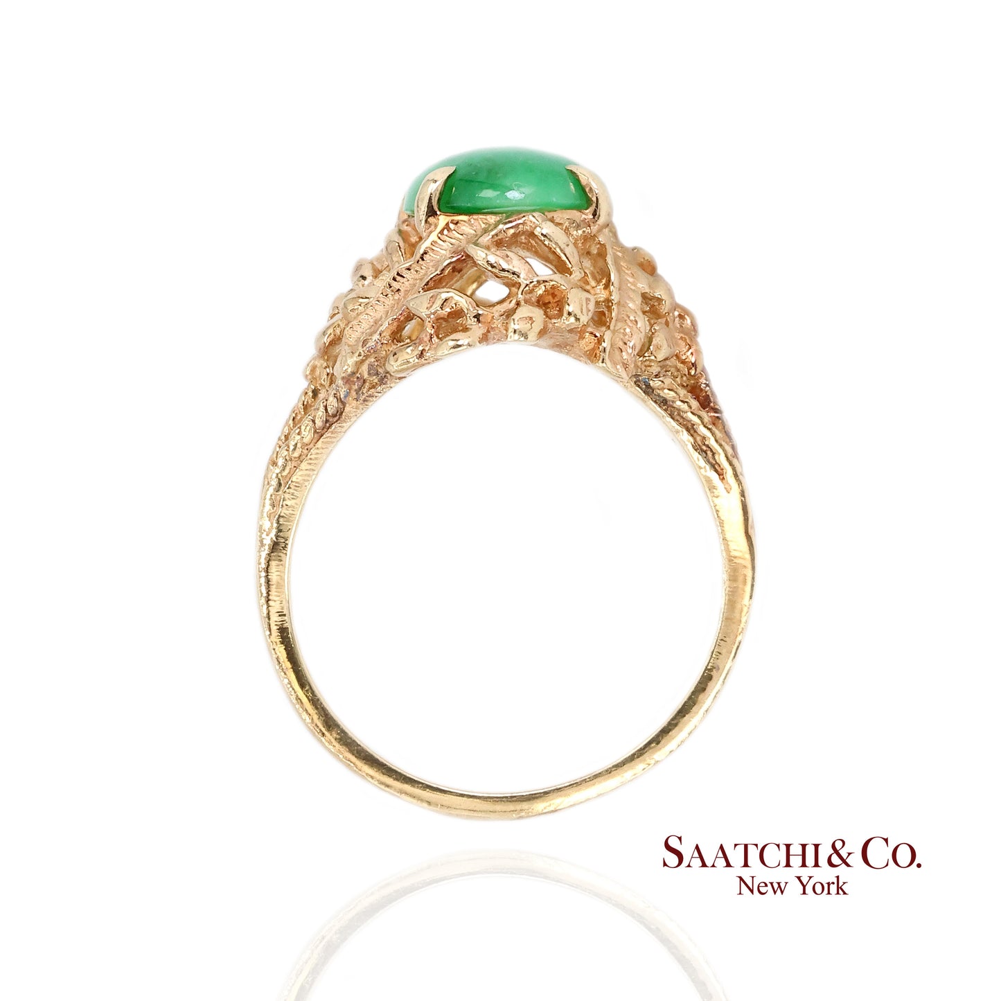 14k Jade Ring Womens Size 6.25 Vintage Yellow Gold Cabochon Style