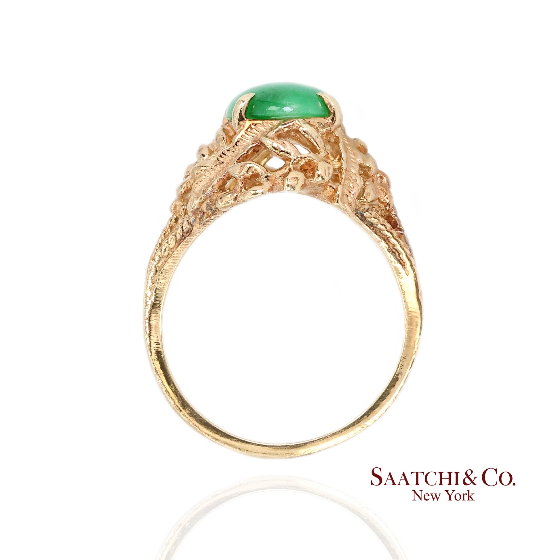 14k Jade Ring Womens Size 6.25 Vintage Yellow Gold Cabochon Style