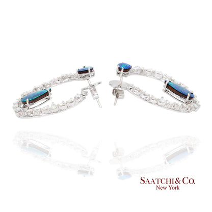 18K (750) White Gold Natural Diamond and Natural Opal Earring